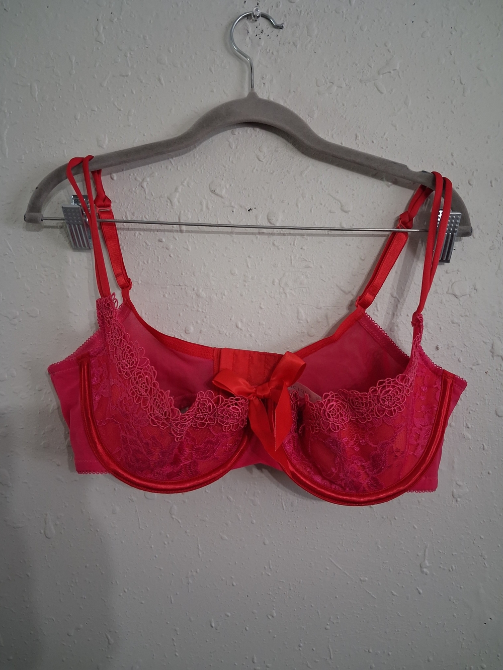 Cacique Hot Pink Lace Underwire Bra with Center Bow